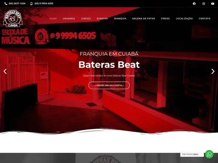 Página inicial do site da Bateras Beat Cuiabá, desenvolvido pela One Wave Develop, Cuiabá