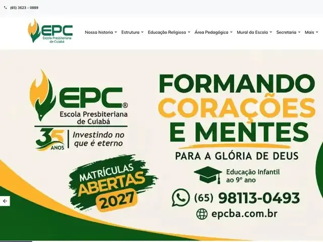 Página inicial do site da Escola Presbiteriana de Cuiabá, desenvolvido pela One Wave Develop, Cuiabá