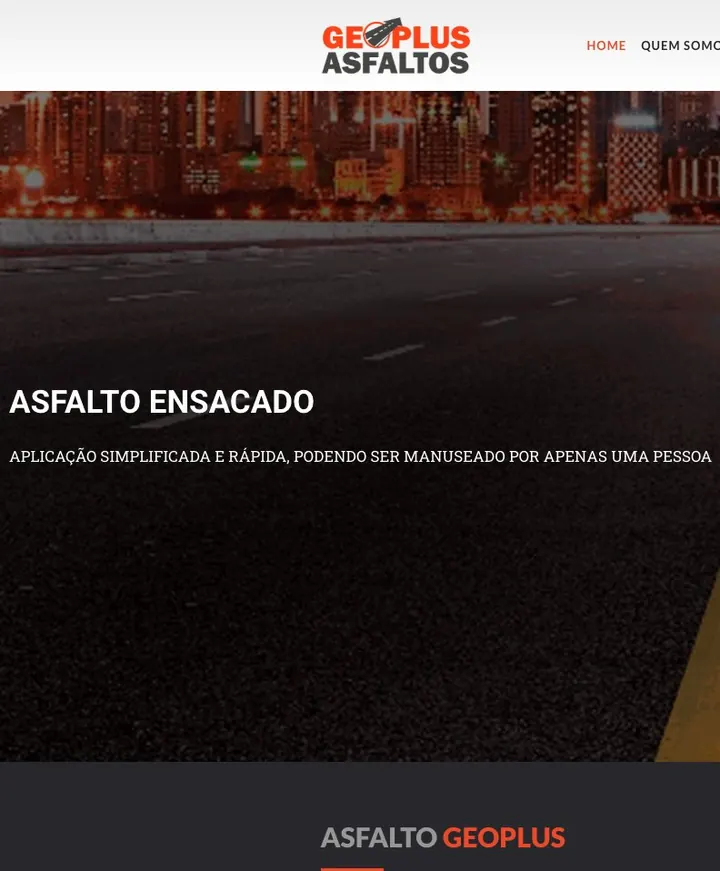 Página inicial do site da GeoPlus Asfaltos, desenvolvido pela One Wave Develop, Cuiabá